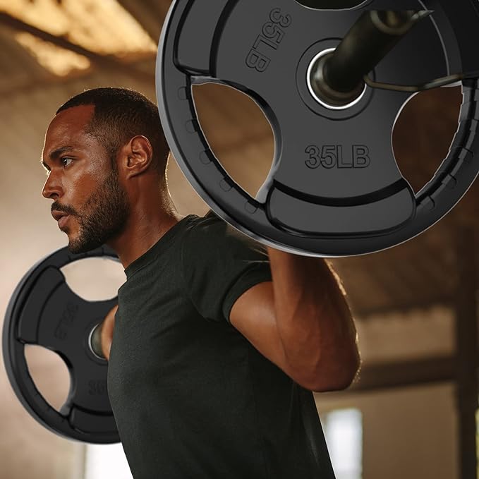 RitFit Olympic Rubber Grip Plates for Barbell, 2-Inch Weight Plates for Weightlifting and Strength Training in Home & Gym, Single, Pair and Sets(2.5/5/10/25/35/45 LB)