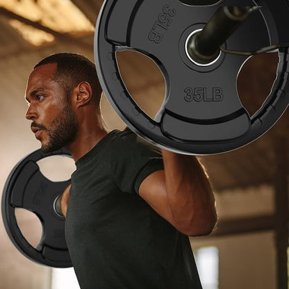 RitFit Olympic Rubber Grip Plates for Barbell, 2-Inch Weight Plates for Weightlifting and Strength Training in Home & Gym, Single, Pair and Sets(2.5/5/10/25/35/45 LB)