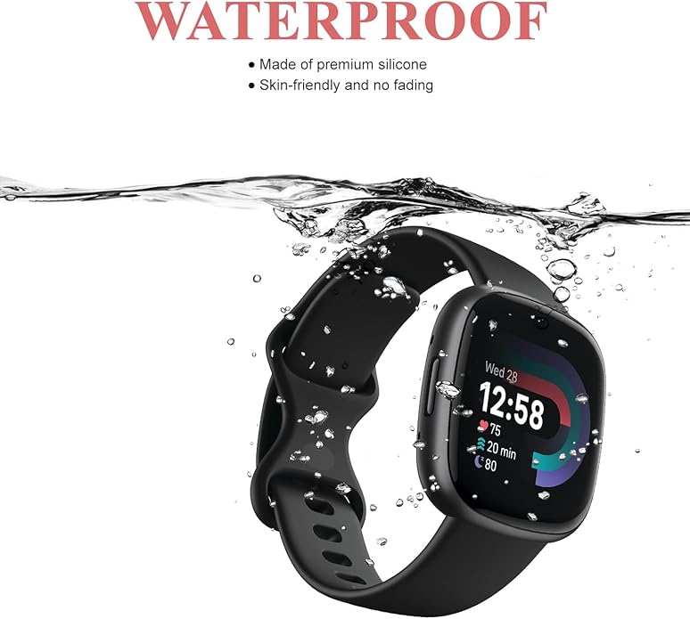 Compatible with Fitbit Versa 4 / Fitbit Versa 3 / Fitbit Sense/Sense 2 Bands, Soft Silicone Replacement band for Women Men 2 Pack