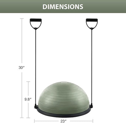 ZELUS Balance Ball Trainer with Resistance Bands and Foot Pump, Inflatable Yoga Ball for Home Gym Workouts, 23 Inch Exercise Half Ball for Balance Training Core Strength Fitness More, 330lb Cap