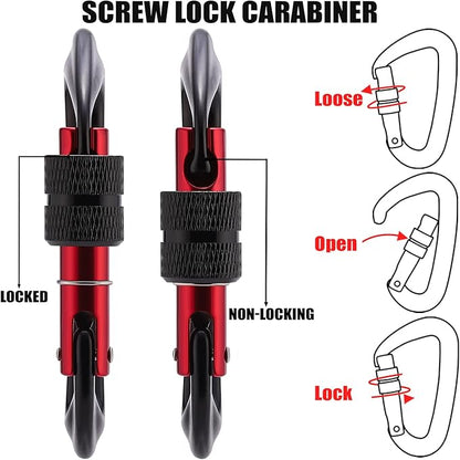 12kN Locking Carabiner Clips, Small Aluminium Carabiners Keychain, Heavy Duty Caribeaners for Camping, Hiking, Hammocks, Swings, Dog Leash, 2 Pcs
