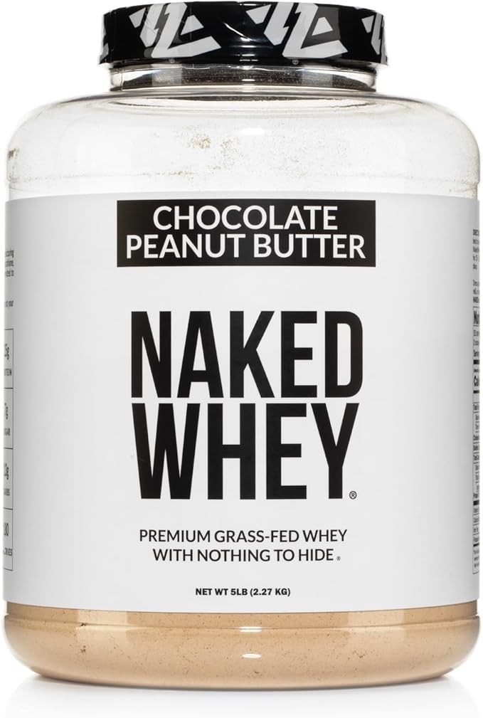 NAKED Whey Chocolate Peanut Butter Grass Fed Whey Protein Powder, No GMO, No Soy, and Gluten Free, Aid Growth and Recovery - 52 Servings