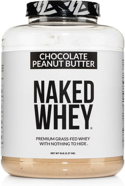 NAKED Whey Chocolate Peanut Butter Grass Fed Whey Protein Powder, No GMO, No Soy, and Gluten Free, Aid Growth and Recovery - 52 Servings