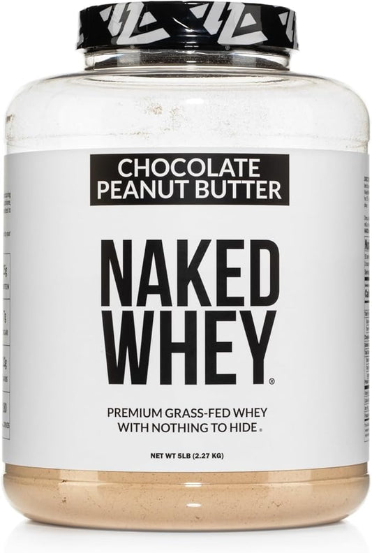 NAKED Whey Chocolate Peanut Butter Grass Fed Whey Protein Powder, No GMO, No Soy, and Gluten Free, Aid Growth and Recovery - 52 Servings