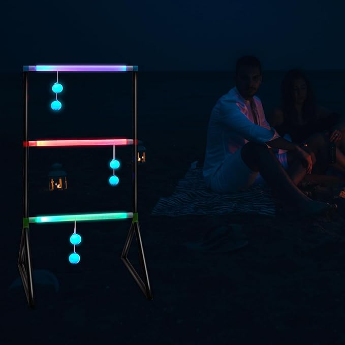 Sosation Light up Ladder Ball Set 6 Glow in The Dark Ball 2 LED Ladder Toss Outdoor Lawn Toss Game with Bag for Indoor Lawn Camping Beach Backyard Games
