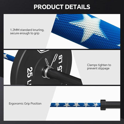 7FT Olympic Barbell Bar with Weight Plate Set Combo, Solid Olympic Bar with Bearings, 700Lbs Capacity Weight Bar for Home Gym Strength Training, Weightlifting, Powerlifting, Fit for 2" Olympic Plates