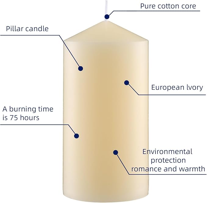 3×6 Ivory Pillar Candles Set of 6 Unscented Handpoured Weddings, Home Decoration, Restaurants, Spa, Church Smokeless Cotton Wick - Ivory 450 Hour