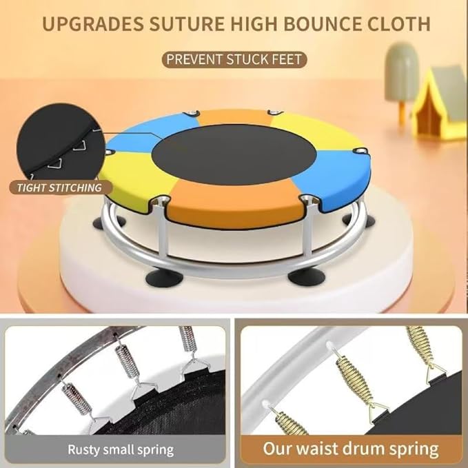 Trampoline for Kids, Full Anti-Rust 440lbs Anti-Rollover Round Bottom Toddler Trampoline, T-handrail Adjustable Baby Toddler Trampolines Dart Board