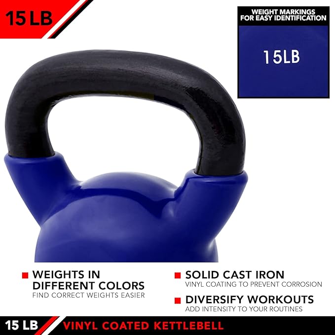 JFIT Kettlebell Weights Vinyl Coated Iron, 15 LB