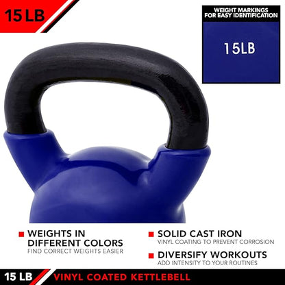 JFIT Kettlebell Weights Vinyl Coated Iron, 15 LB