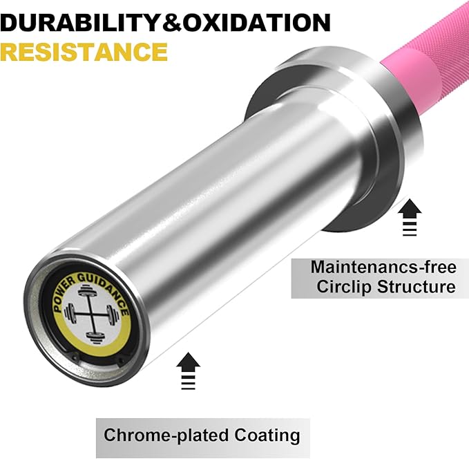 POWER GUIDANCE Chrome Olympic Barbell Bar, 2 Inch Weight Bar for lifting, Hip Thrusts,Universal Strength Training Bars 4ft/5ft/6ft