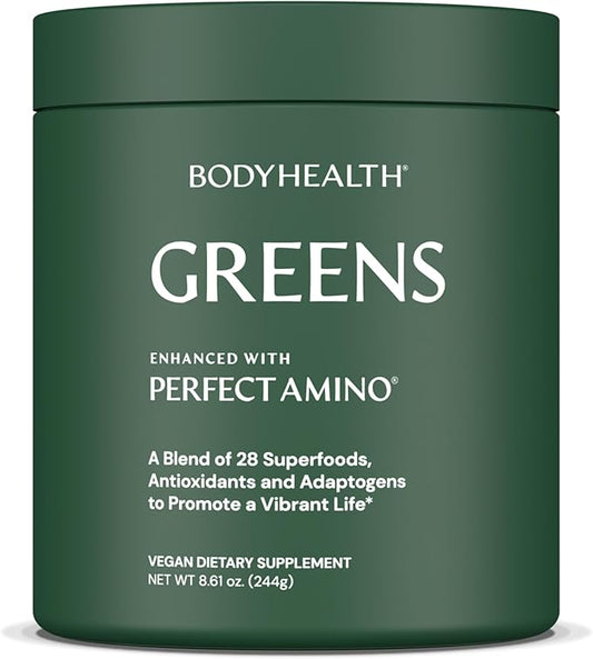 BodyHealth Greens Enhanced with PerfectAmino - Daily Superfood Green Apple Smoothie Powder with