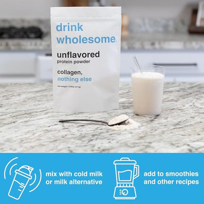 drink wholesome Unflavored Collagen Protein Powder | for Sensitive Stomachs | Gut Friendly | Dairy Free | Low FODMAP | No Artificial Sweeteners | No Bloating or Gas | No Constipation or Diarrhea