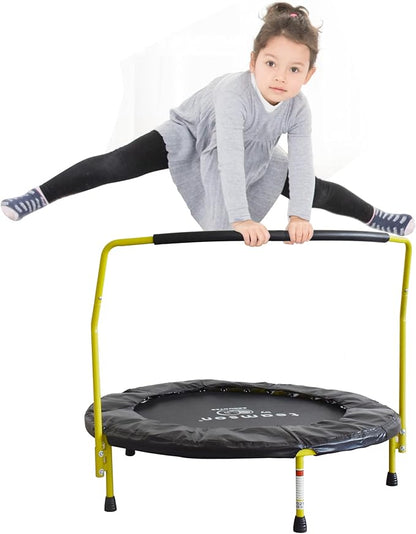 Teamson by Crowntec 36'' Round UV Resistant Steel Mini Trampoline with Handle and Safety Pad for Kids Removable Legs Indoor Outdoor Use Blue