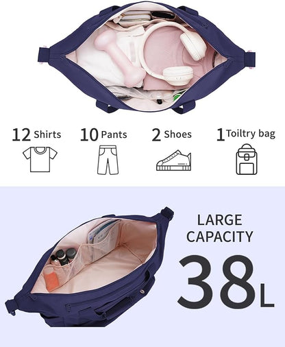 sportsnew Gym Travel Bag for Women, Large Travel Duffel with Shoe Compartment and Wet Pocket, Water Resistant Weekender Overnight Carry on Sports Tote Bags, Navy Blue, patent pending