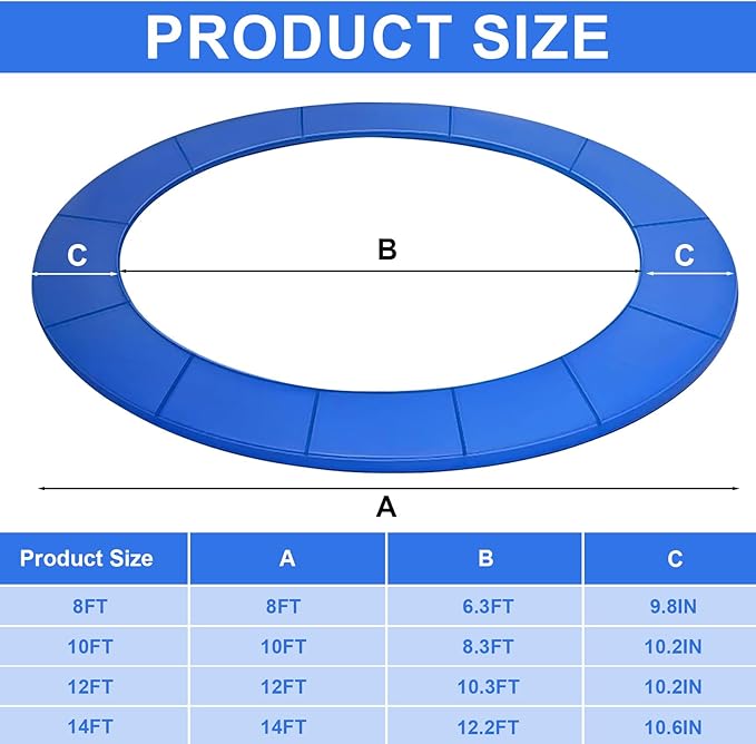 Trampoline Spring Cover Multicolor Safety Pad, 8ft 14ft 15ft Universal Trampoline Padding Replacement, Waterproof and Tear-Resistant Trampoline Accessories