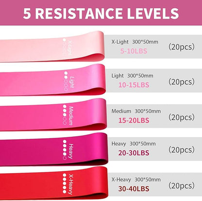 100 PCS Bulk Resistance Bands, Loop Exercise Bands Set for Gym Members Sports Class Students Gift, 5 Pieces Each Set with Storage Bag, Fitness Bands for Outdoor Home Gym Yoga Pilates