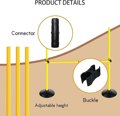 Adjustable Height Agility Hurdle Set Multi-Function Soccer Trainning Pole Set Coaching Sticks with Rubber Base