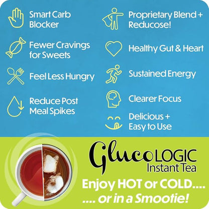 LifeSense GlucoLogic Clinically Proven Functional Tea, Next-Generation Smart Carb Blocker to help Reduce Food Hunger and Cravings, Promotes Health and Sustained Energy (90 grams/30 servings)