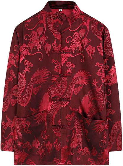 wecotton Tang Suit Men Hanfu Chinese Traditional Clothes Kung Fu Shirt Uniform Long Sleeved Coat Tops and Pants