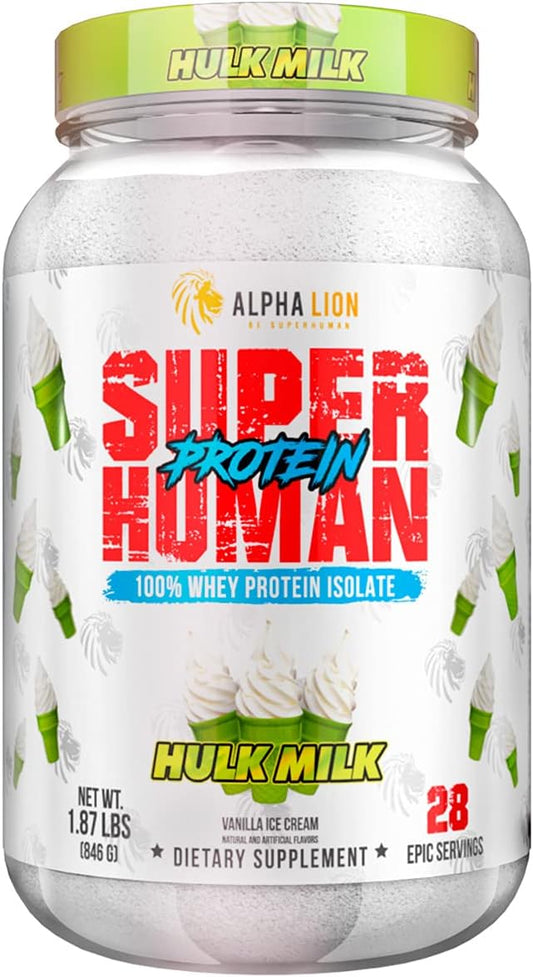 ALPHA LION Superhuman Whey Protein Powder, Great Tasting Pure Whey Protein Isolate, Low Carb, Low Sugar, No Bloat Post Workout, Muscle Recovery & Growth (28 Servings, Hulk Milk)