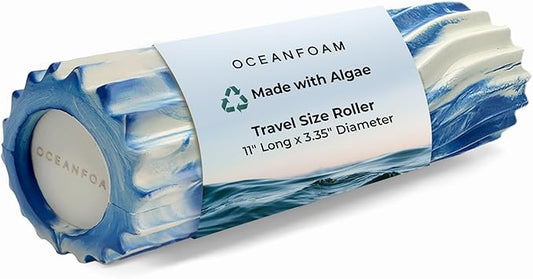 Oceanfoam Ripple Travel Foam Roller (11" x 3.35") Firm Mini Foam Roller for Physical Therapy, Deep Tissue Massage, Back Pain - High Density, Ergonomic Wave Textured - Yoga, Exercise (Royal Marbled)