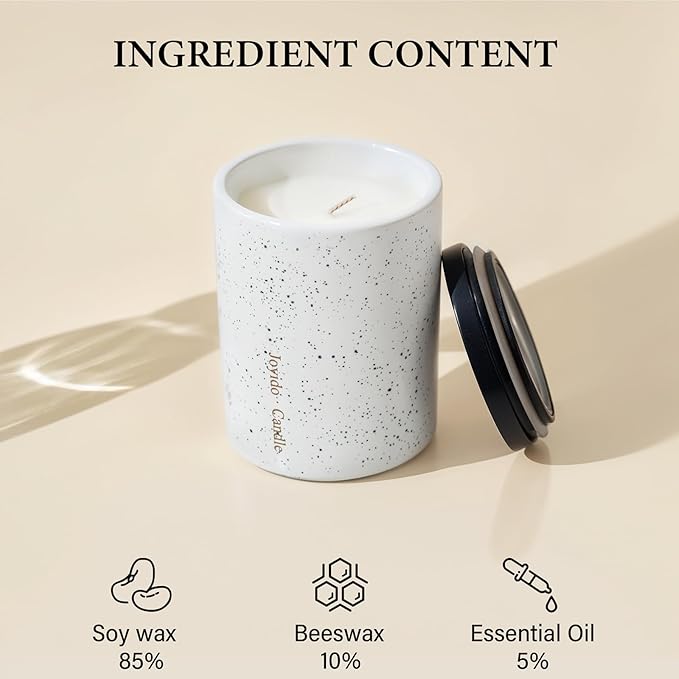 14OZ Jasmine Cashmere Scented Candle - Aromatherapy Candles with Lid - Soy Candles for Home Scented - Luxury Ceramic Jar Candle for Bedroom Kitchen Home Decor, Housewarming Party