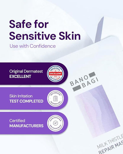 Milk Thistle Repair Face Mask ??Korean Skin Care with Centella, Hyaluronic Acid & Adenosine | Hydrating & Soothing Sheet Mask for Sensitive Skin, Fragrance-Free, 10EA