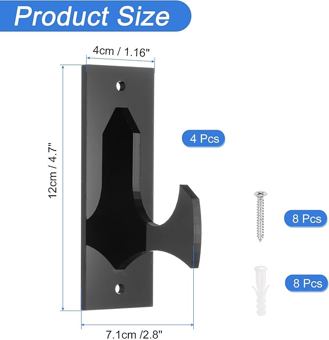 uxcell 4 Pcs Sword Holder Wall Mount Sword Racks Acrylic Wall Sword Display Hanger with Mounting Tools for Knife Martial Arts Sword Placement Display, Black