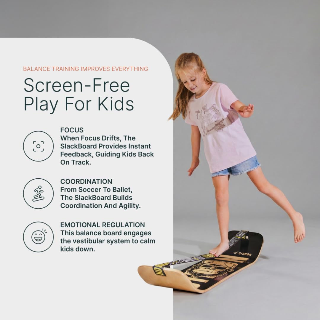 GIBBON SlackBoard - GiBoard Balance Board Kids & Adults - Slackline Balance Trainer - Slack Board