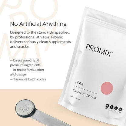 Promix BCAA Post-Workout Energy Powder - 5g Micronized BCAAs, Sugar Free, Plant Based, Vegan, Keto - Raspberry Lemon - 30 Servings (Pack of 1)