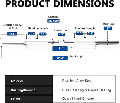 LIONSCOOL 7FT Olympic Barbell for Weightlifting, Power Lifting, 2 Inch Strength Training Bar for Squats, Deadlifts, Presses, Rows, Curls - 700lbs/1000lbs/1500lbs Capacity