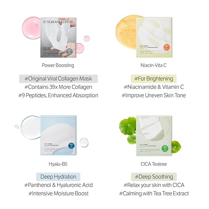 SUNGBOON EDITOR Deep Collagen CICA Tea tree Overnight Mask 37gx4ea | Real Collagen Face Mask with Tea tree & Centella | Acne Face Mask for Calming & Soothing | Korean Skin Care