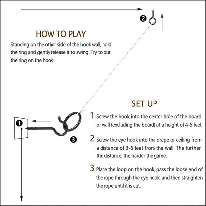 2 Set Hook and Ring Toss Game Hardware Set,Include Nylon String,Mounting Screws,Ring and Iron Hook for DIY Indoor or Outdoor Family Fun(2set)