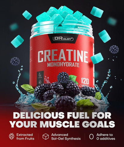 99.99% Creatine Monohydrate Gummies More 15% Strength, 5X Energy & Muscle Support Pre-Workout Complex Creatine for Women & Men with 5000mg Creatine, L-Taurine, B12, Mg and K, Vegan