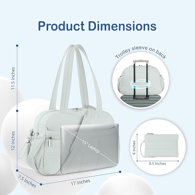 TOPDesign Travel Duffel Bag for Women, Puffer Gym Bag Sports Tote with Wet Pocket, Carry On Weekender with Luggage Sleeve (Serene Blue)