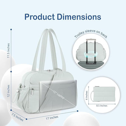 TOPDesign Travel Duffel Bag for Women, Puffer Gym Bag Sports Tote with Wet Pocket, Carry On Weekender with Luggage Sleeve (Serene Blue)