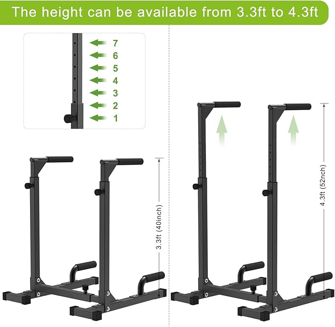 SELEWARE Heavy Duty Dip Bar, Adjustable Width & Height Dip Station Home Gym Fitness Equipment, 800lbs Capacity, Multifunctional Strength Training Dip Stand with Push Up Bar for Tricep Dips, L-Sits