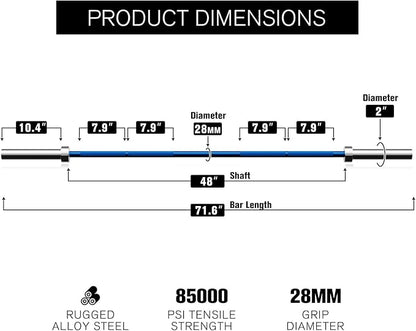 RITFIT Olympic Barbell 4ft/4.8ft/6ft - 2 Inch Weight Bar for Strength Training, Weightlifting, Squat, Deadlift, Bench Press, Curl, Overhead Press - 350lbs/500lbs Capacity