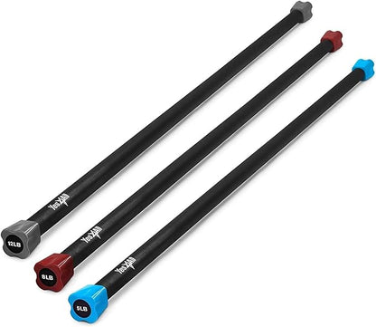 Yes4All Total Body Workout Weighted Bar, Resistance Band Bar, Racks for Strength Training, Exercise Bar for Yoga in Home and Gym - Single/Combo