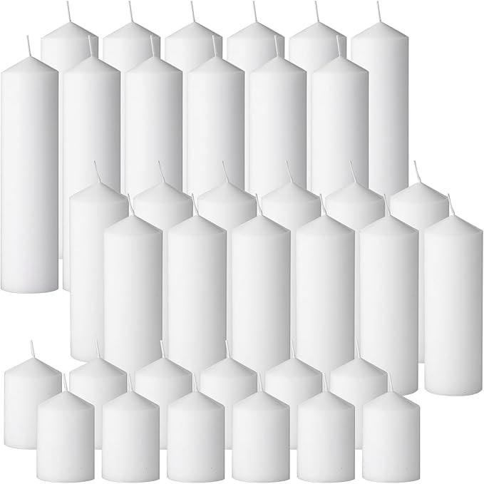 72PC White Pillar Candles Bulk 2 in x 3, 6, 8 Inch Long Burning Wax Pillar Candles Unscented Smokeless Dripless for Wedding Centerpieces Spa Lantern Fireplace Home Festival Party Decor