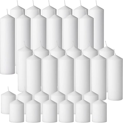 72PC White Pillar Candles Bulk 2 in x 3, 6, 8 Inch Long Burning Wax Pillar Candles Unscented Smokeless Dripless for Wedding Centerpieces Spa Lantern Fireplace Home Festival Party Decor