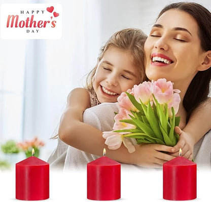 3x4 Inch Red Pillar Candles, 3 Packs Unscented Smokeless Dripless Cylinder Candles for Christmas, Wedding, Party, Home and Dinner Table, 45 Hours Burn