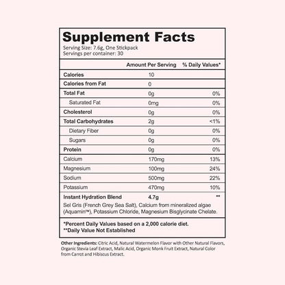 Instant Hydration Electrolytes Powder Packets - Watermelon Electrolyte Drink Mix - Zero Sugar - Keto, Vegan, Gluten-Free, Non-GMO - Boost Recovery, Brain Health, Muscle & Tissue Support- 30 Sticks