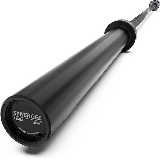 Synergee Games 15kg and 20kg Colored Ceramic Coated Barbells. Rated 1500lbs for Weightlifting and Powerlifting. Black, Red, Grey, Pink