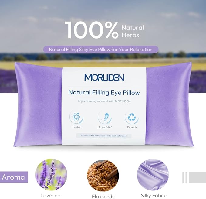 Lavender Eye Pillows for Relaxation, Yoga Eye Pillow for Meditation, Microwavable Weighted Eye Pillow for Yoga, Moist Heat & Cold Eye Compress with Aromatherapy (Light Purple) - 2 Pack