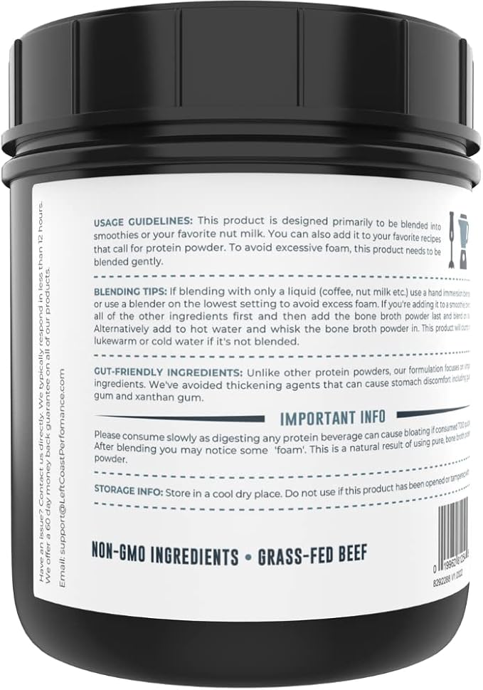 16oz Bone Broth Protein Powder From Grass Fed Beef - Unflavored, Single Ingredient - Rich in Collagen, Glucosamine, Gelatin, Paleo Protein Powder, Gut-Friendly, Non-GMO Ingredients, Dairy-Free Protein