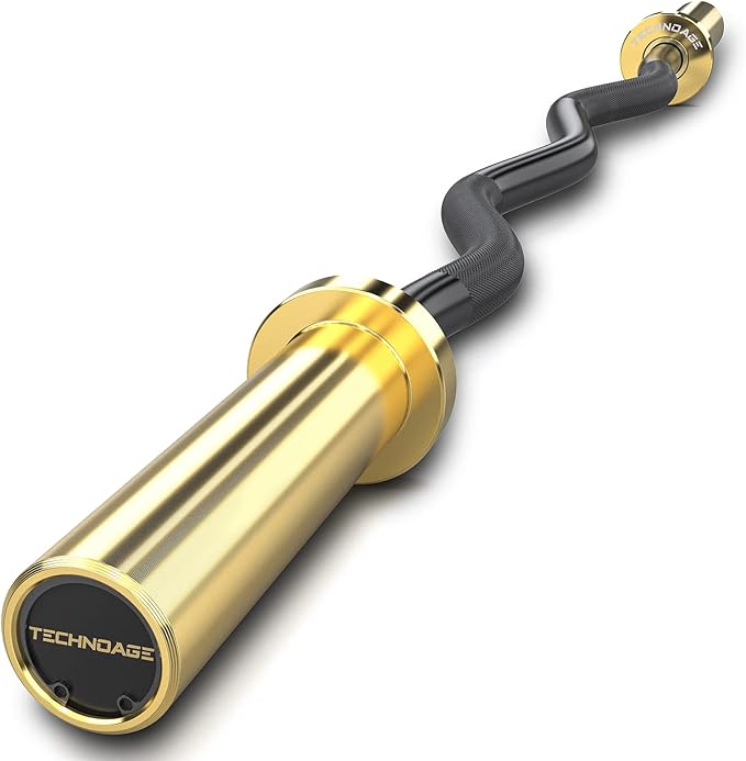 TECHNOAGE Olympic EZ Curl Bar, 47" Curl Bar(350/500LBS Capacity) 20LB, Solid Steel, Chrome Finish Barbell with Copper Sleeve and Bearing for 2-inch Plates, for Weight Lifting,Hip Thrusts,Squat,Biceps-Home Gym Weight Bar