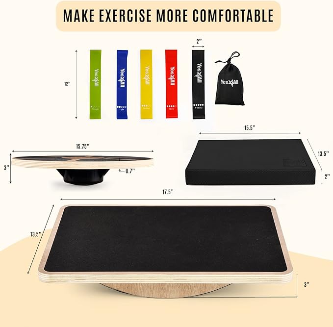 Yes4All Versatile Wooden Wobble Balance Board, Balance Trainer for Mobility Training, Standing Desk, Core Training, Exercise Balance Stability Trainer