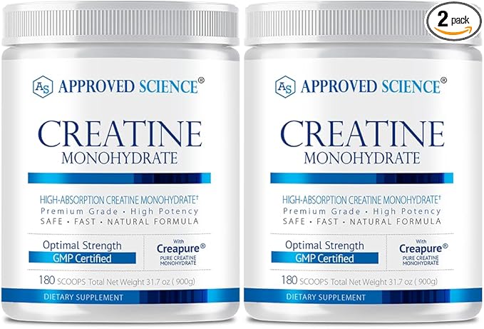 Approved Science Creatine Monohydrate Powder with BioPerine - Supports Lean Muscle Growth and Recovery - 360 Servings - 5000mg Per Serving - Unflavored - Non-GMO, Vegan